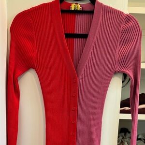 STAUD Red and Pink Ribbed Dress